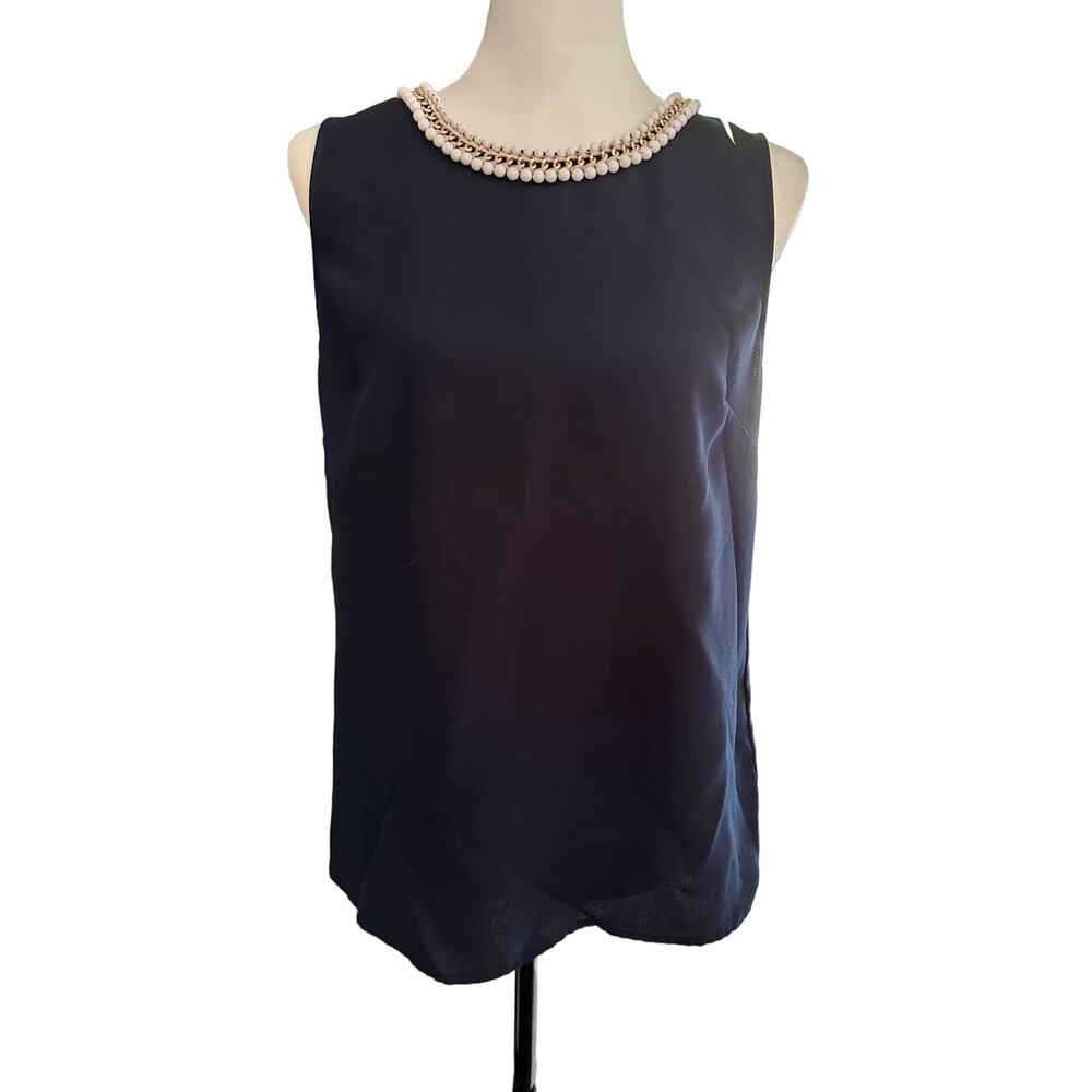 Adrienne Vittadini Navy Blue Sleeveless Top Small